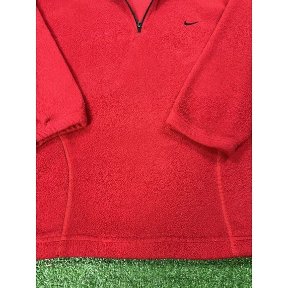 Vintage Nike Mens MD Sweater Red Fleece 1/4 Zip Long Sleeve Classic Logo Swoosh - Picture 2 of 8